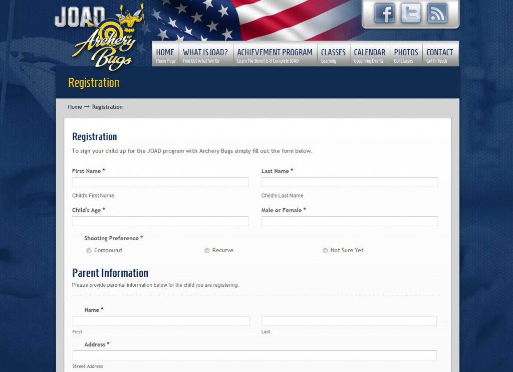 JOAD Archery Bugs Registration Page